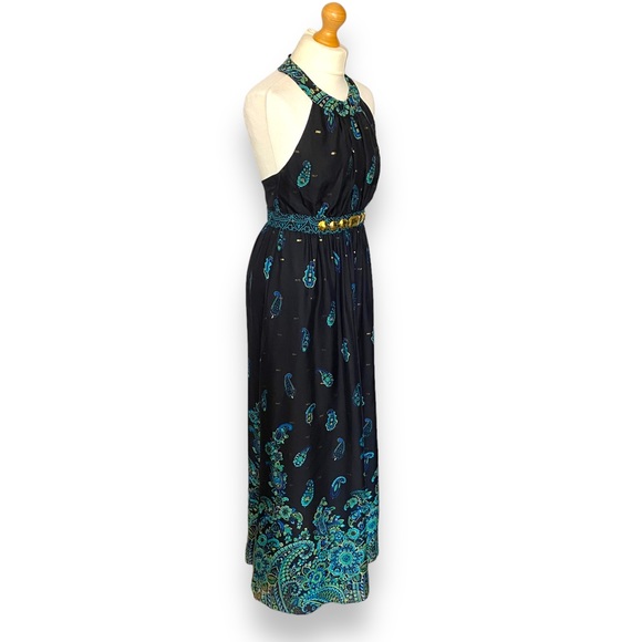 Tibi Dress Maxi Halter Neck Silk Black Green Paisley Embellished Occasion 10 12 - Picture 4 of 16